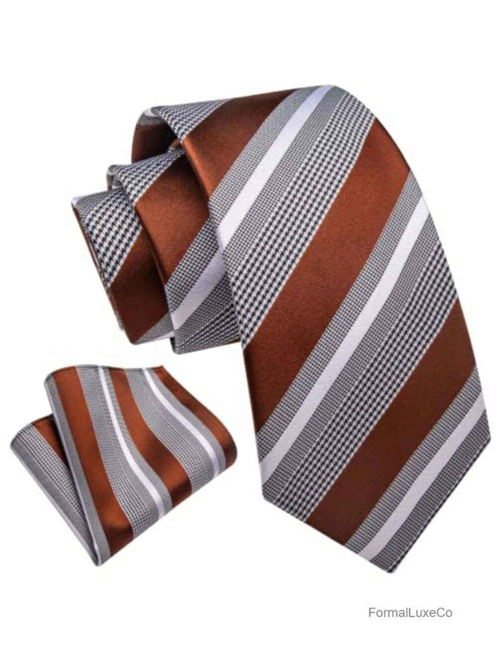 Men's Silk Blend Striped Tie and Pocket Square Set with Gift Box Formal